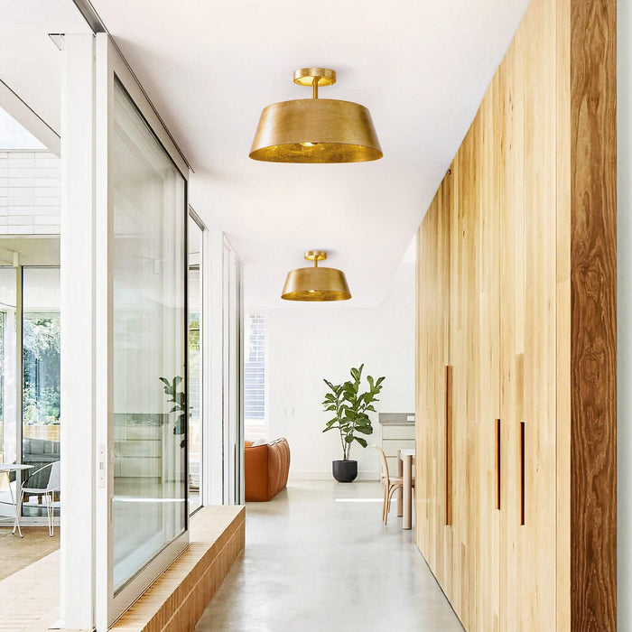 3-Light Golden Semi Flush Mount Lighting - Sweatfully