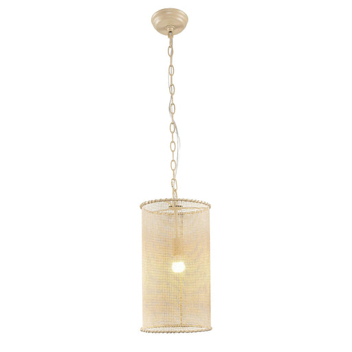 1-Light Wooden Beads Farmhouse Beige Dry Rated Island Pendant Lighting - Sweatfully