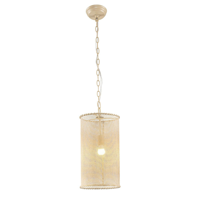 1-Light Wooden Beads Farmhouse Beige Dry Rated Island Pendant Lighting - Sweatfully