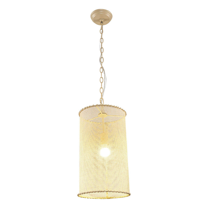 1-Light Wooden Beads Farmhouse Beige Dry Rated Island Pendant Lighting - Sweatfully