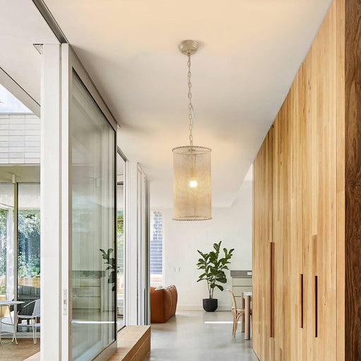 1-Light Wooden Beads Farmhouse Beige Dry Rated Island Pendant Lighting - Sweatfully