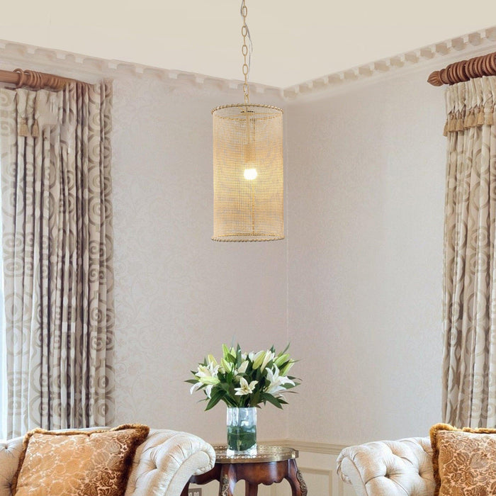1-Light Wooden Beads Farmhouse Beige Dry Rated Island Pendant Lighting - Sweatfully