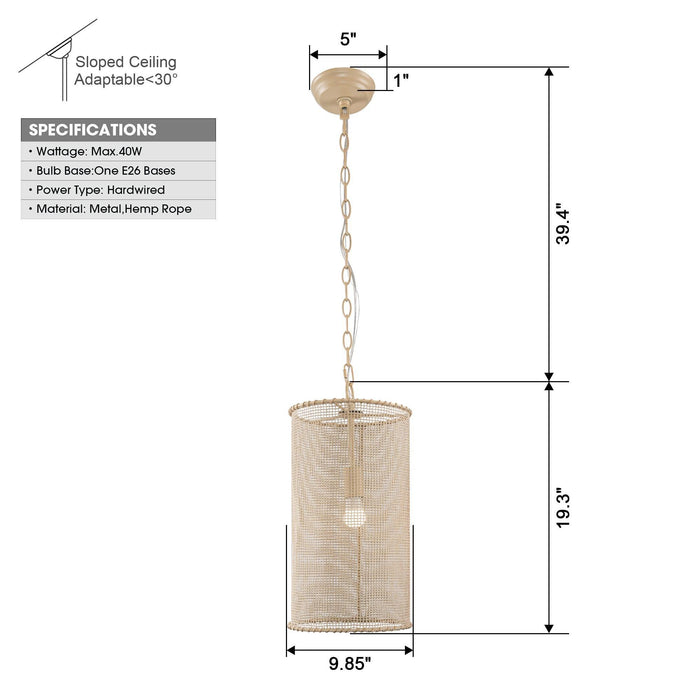 1-Light Wooden Beads Farmhouse Beige Dry Rated Island Pendant Lighting - Sweatfully