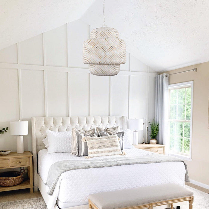 Rustic 3-Light White Dry Rated Farmhouse Island Pendant Hanging Light - Sweatfully