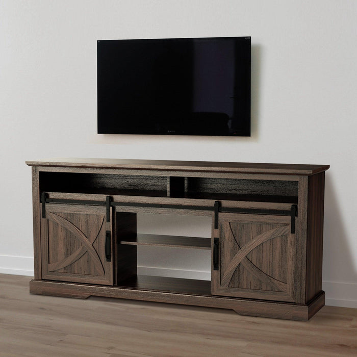 68" Farmhouse TV Stand with Double Sliding Barn Doors for Living Room - Sweatfully