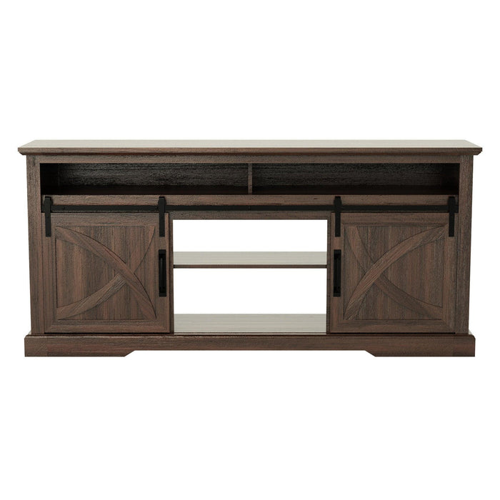 68" Farmhouse TV Stand with Double Sliding Barn Doors for Living Room - Sweatfully