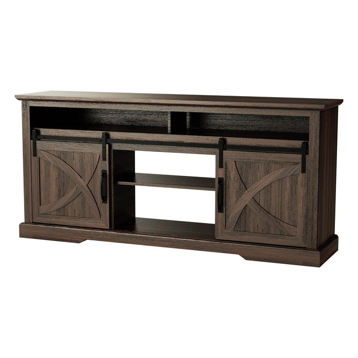 68" Farmhouse TV Stand with Double Sliding Barn Doors for Living Room - Sweatfully