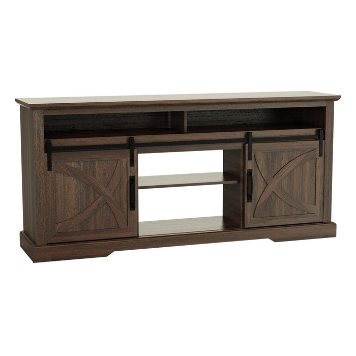 68" Farmhouse TV Stand with Double Sliding Barn Doors for Living Room - Sweatfully