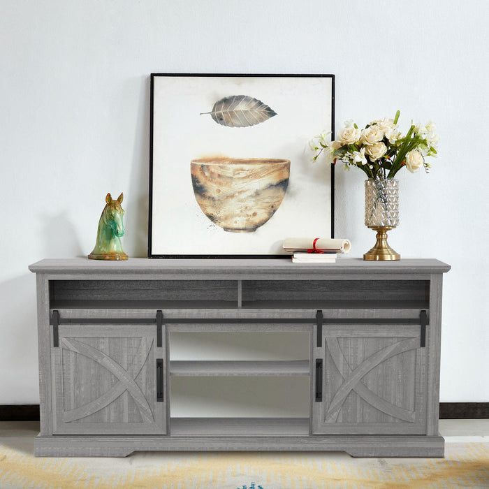 68" Farmhouse TV Stand with Double Sliding Barn Doors for Living Room - Sweatfully