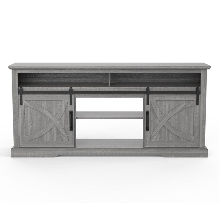 68" Farmhouse TV Stand with Double Sliding Barn Doors for Living Room - Sweatfully