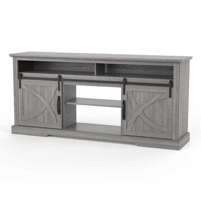 68" Farmhouse TV Stand with Double Sliding Barn Doors for Living Room - Sweatfully