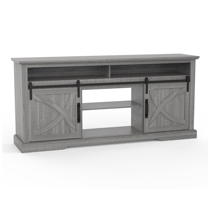 68" Farmhouse TV Stand with Double Sliding Barn Doors for Living Room - Sweatfully