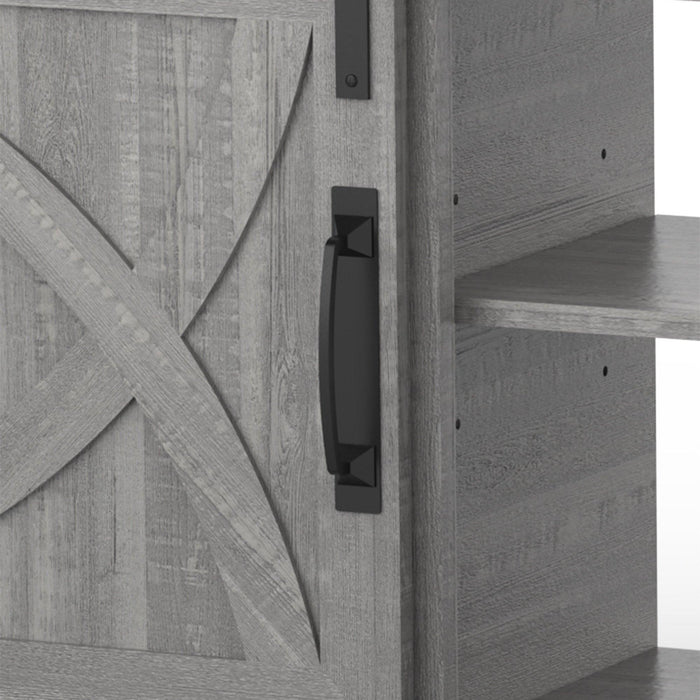 68" Farmhouse TV Stand with Double Sliding Barn Doors for Living Room - Sweatfully