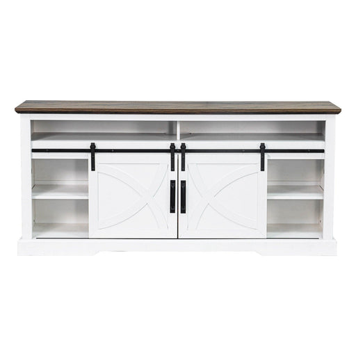 68" Farmhouse TV Stand with Double Sliding Barn Doors for Living Room - Sweatfully