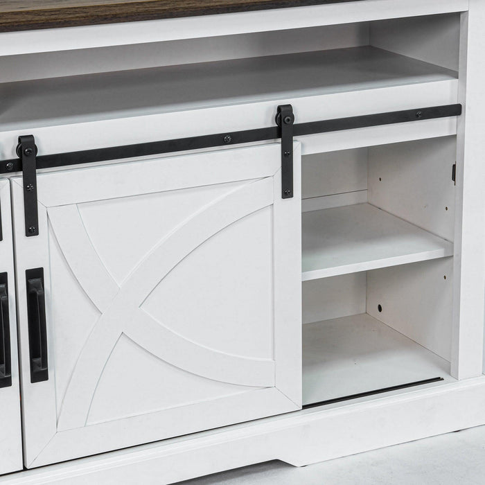68" Farmhouse TV Stand with Double Sliding Barn Doors for Living Room - Sweatfully