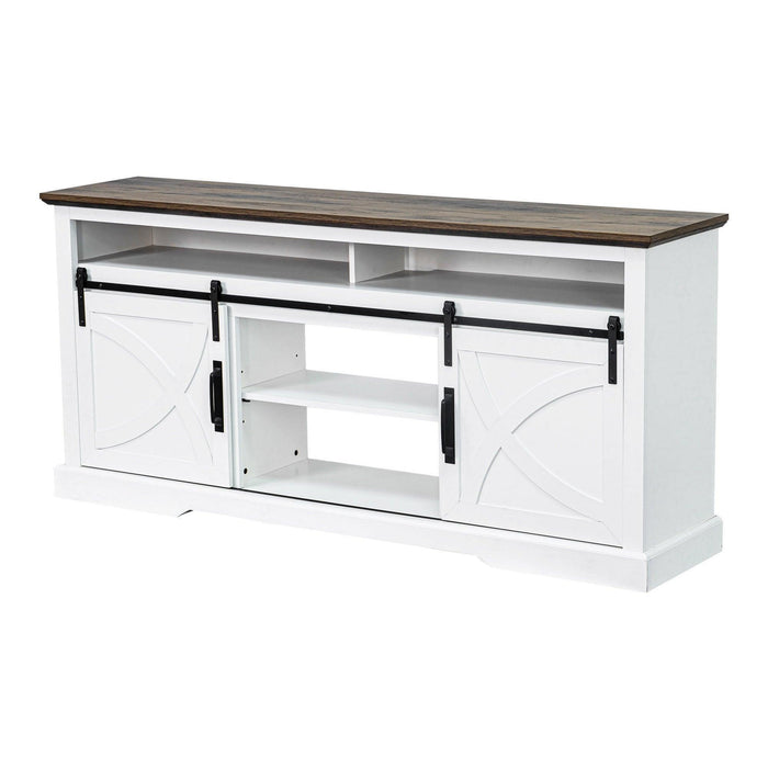68" Farmhouse TV Stand with Double Sliding Barn Doors for Living Room - Sweatfully