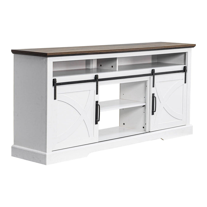 68" Farmhouse TV Stand with Double Sliding Barn Doors for Living Room - Sweatfully