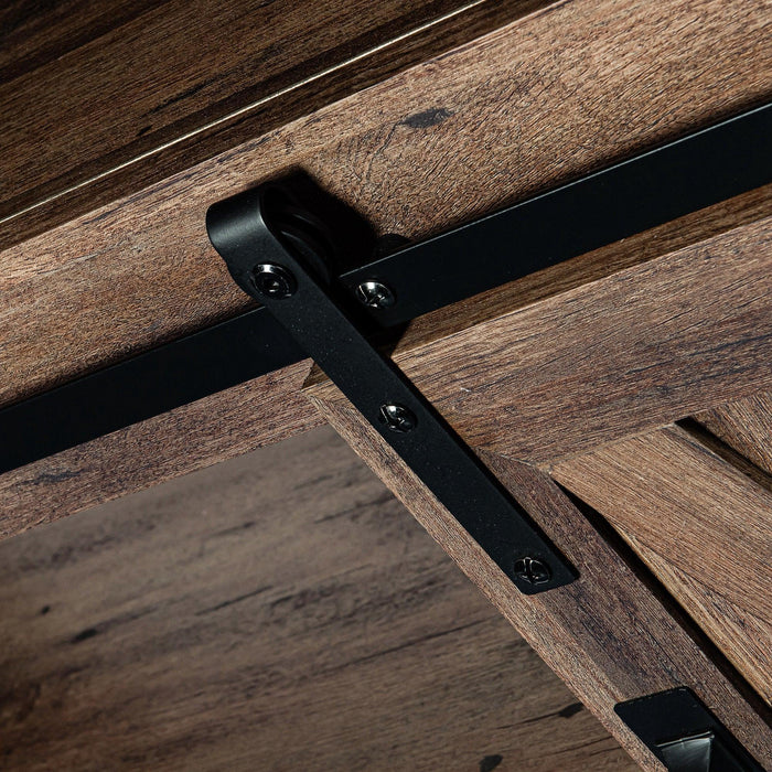68" Farmhouse TV Stand with Double Sliding Barn Doors for Living Room - Sweatfully