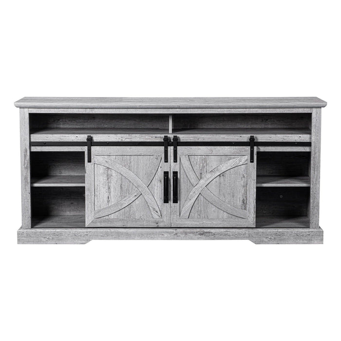 58" Farmhouse TV Stand with 18" Insert Electric Fireplace for Living Room - Sweatfully