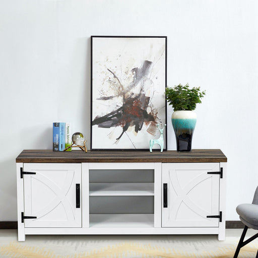 Farmhouse TV Stand for 58 Inch TV Storage Cabinet for Living Room - Sweatfully