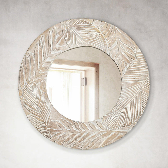 Traditioanl Wood Round Mirror Wall Decor - Sweatfully