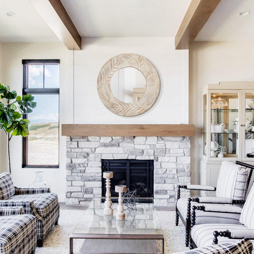 Traditioanl Wood Round Mirror Wall Decor - Sweatfully