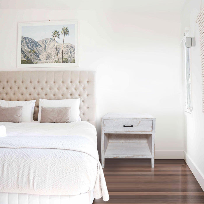 Classic Modern 1-Drawer Solid Wood White Nightstand Side Table - Sweatfully