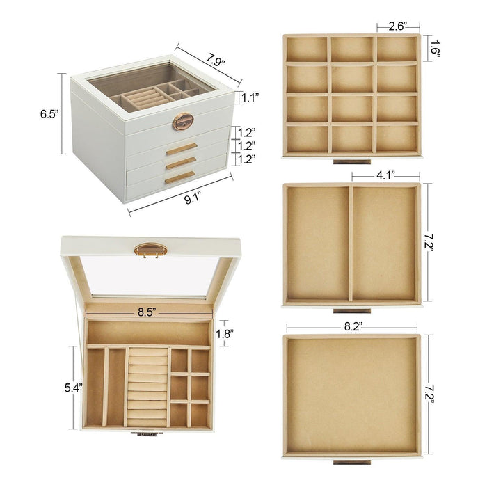 Elegant Jewelry Box Organizer for Women, 4-Layer Jewelry Organizer, 3-Drawers - Sweatfully