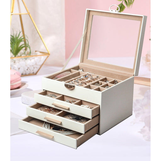 Elegant Jewelry Box Organizer for Women, 4-Layer Jewelry Organizer, 3-Drawers - Sweatfully