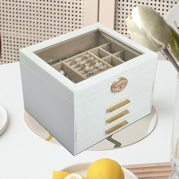 Elegant Jewelry Box Organizer for Women, 4-Layer Jewelry Organizer, 3-Drawers - Sweatfully