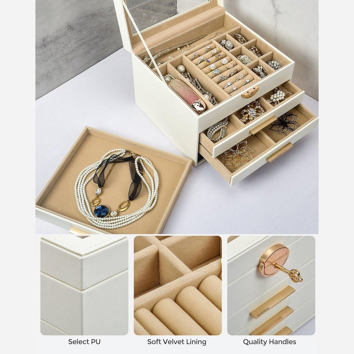 Elegant Jewelry Box Organizer for Women, 4-Layer Jewelry Organizer, 3-Drawers - Sweatfully