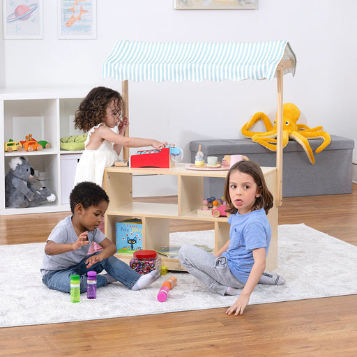 Holly Wooden Market Stand – Kids’ Pretend Play Shop & Display Shelf - Sweatfully