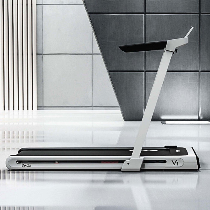 Low Profile Treadmill - Muscle D Fitness - LED Display - Heart Rate Monitor - Flex Deck for Low Impact - Adjustable Speed - Phone / Tablet Holder - Sweatfully