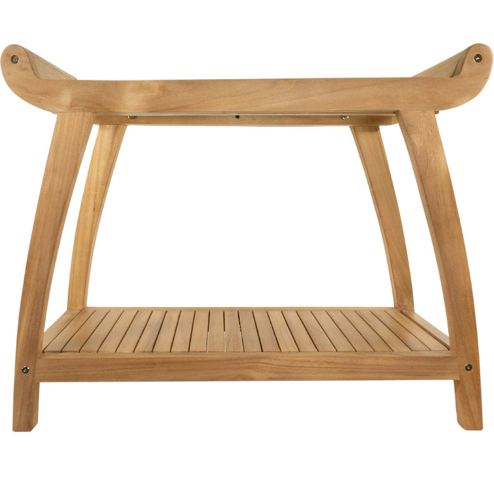 Norwegian Natural Teak Shower and Bath Curved Spa Bench with Shelf - 30" - Sweatfully