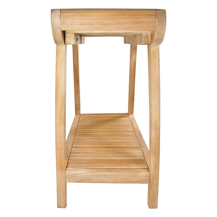 Norwegian Natural Teak Shower and Bath Curved Spa Bench with Shelf - 30" - Sweatfully