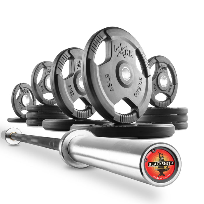 XMARK Tri-Grip Olympic Weight Plates and Olympic Barbell Sets LUMBERJACK-3377-BAL-155 - Sweatfully