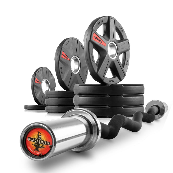 XMARK Texas Star Olympic Weight Plates and Curl Barbell Sets XM-3675-BLACK-3389-BAL-65 - Sweatfully