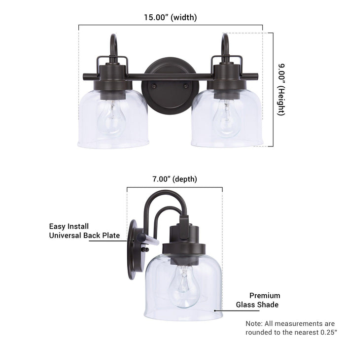 Brighton 2-Light Dark Bronze Dimmable Bathroom Vanity Light - Sweatfully