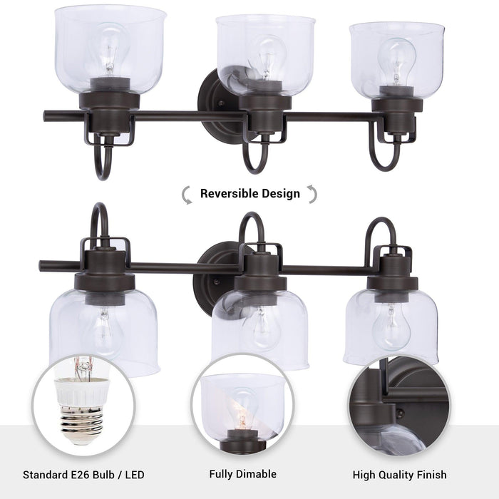 Brighton 3-Light Dark Bronze Dimmable Bathroom Vanity Light - Sweatfully