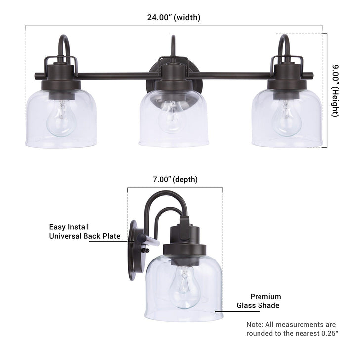 Brighton 3-Light Dark Bronze Dimmable Bathroom Vanity Light - Sweatfully