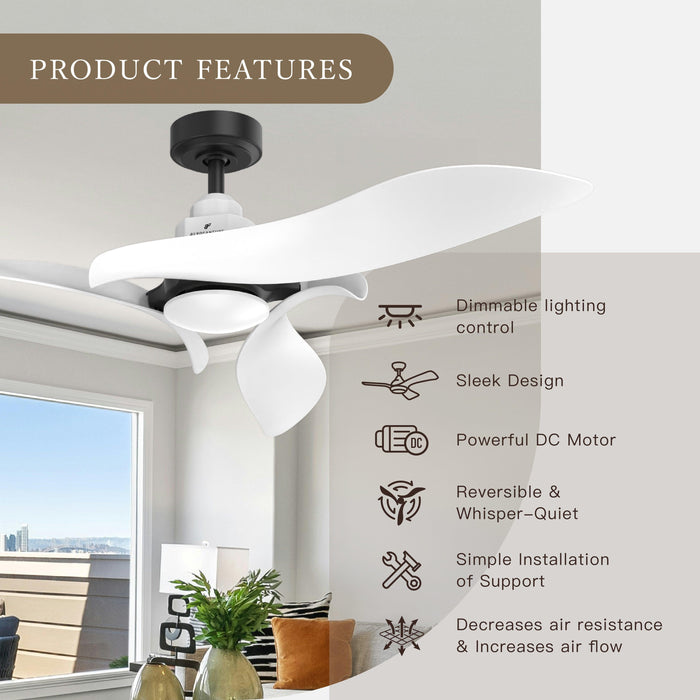 Black 54" DC Motor 6 Speed Ceiling Fan with LED Lighting - Sweatfully