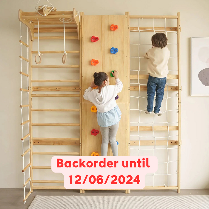 Walnut 9-in-1 Swedish Ladder Wall Gym | Indoor Wooden Climber & Activity Set for Kids - Sweatfully