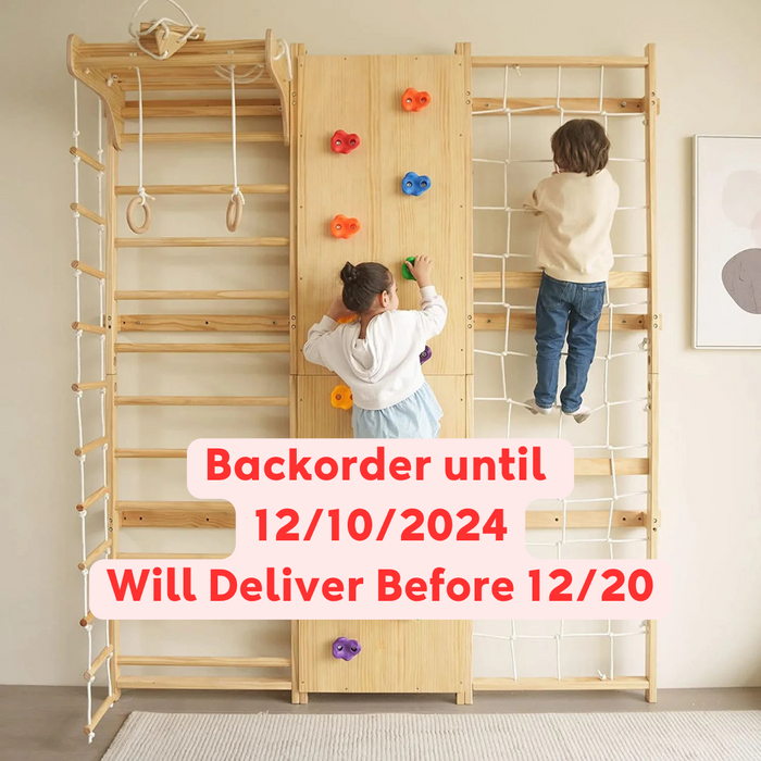 Walnut 9-in-1 Swedish Ladder Wall Gym | Indoor Wooden Climber & Activity Set for Kids - Sweatfully