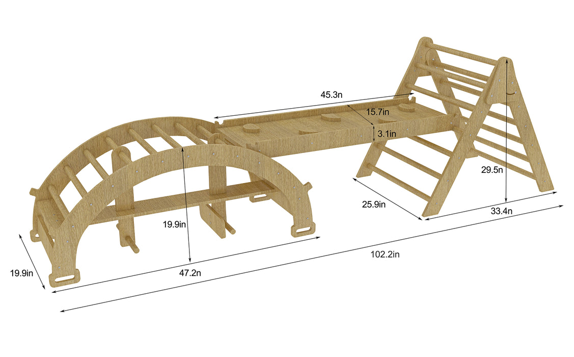 Bazel 6-in-1 Pikler Climber Set | Wooden Triangle, Rocker Arch & Slide for Toddlers - Sweatfully