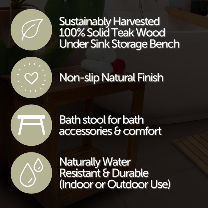Bali Natural Teak Shower and Bath Spa Bench with Shelf - 35" - Sweatfully