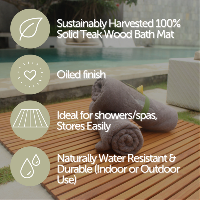 Durango Oiled Teak Shower and Bath Mat with Wide End Slat 31.4″ x 19.6″ - Sweatfully