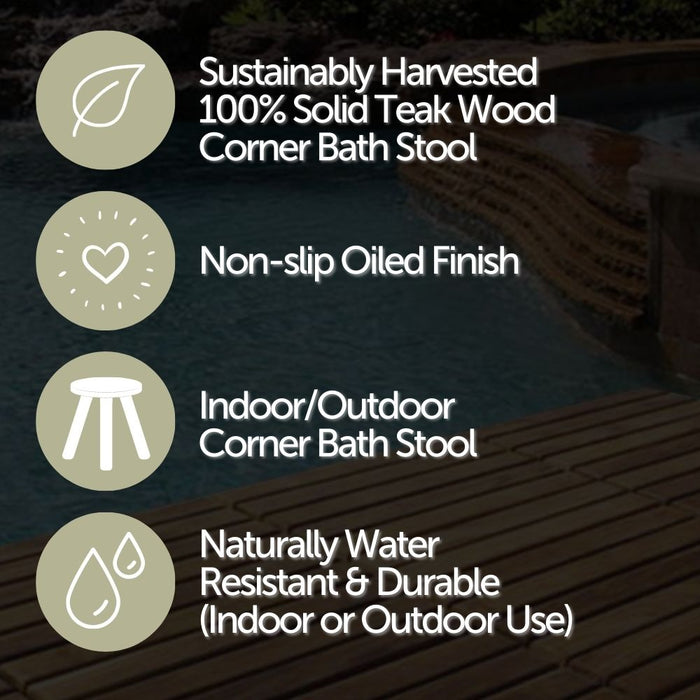 Tanzania Oiled Teak Shower and Bath Corner Stool with Shelf - 17.5" - Sweatfully