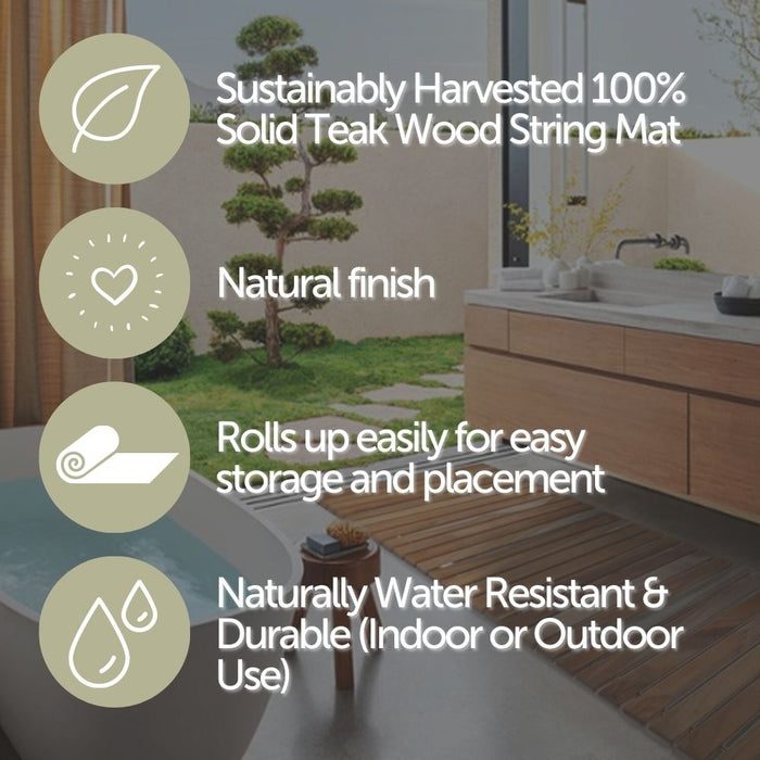Bahama Teak Shower and Bath String Mat with Rubber Footing 19.6″ x 19.6″ - Sweatfully