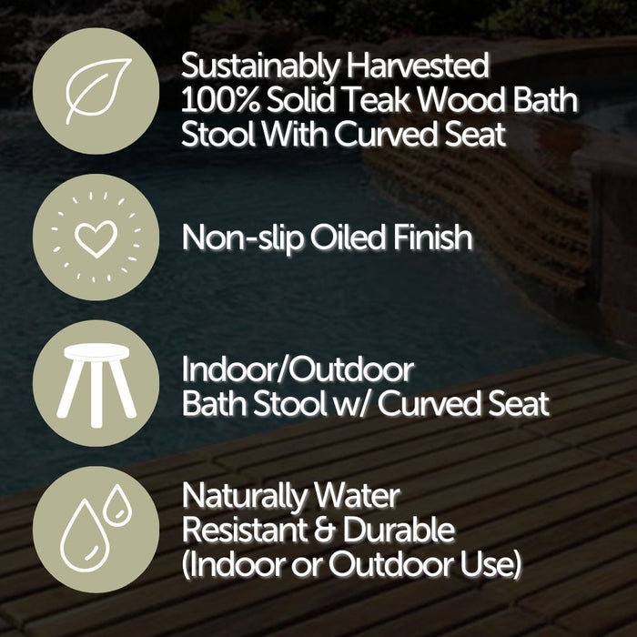 Salem Teak Shower and Bath Stool with Curved Seat - Sweatfully