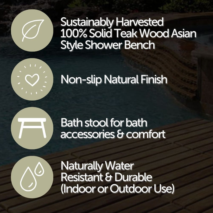 Taipei Natural Teak Shower and Bath Curved Spa Bench with Shelf - Sweatfully